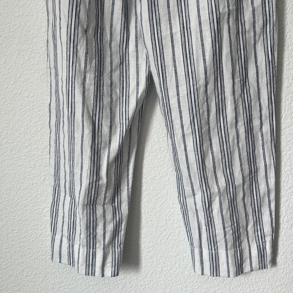 New Madewell linen cotton paperbag pants in dark baltic stripe - Picture 4 of 9